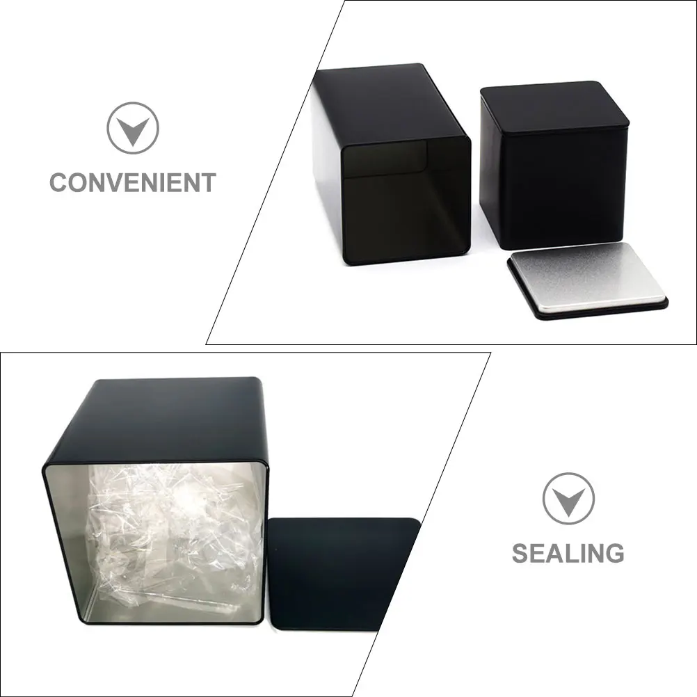 

2pcs 8.5x8.5cm Black Square Tea Tin Canister Food Storage Container Sealed Metal Jars Household Tea Bag Organizer