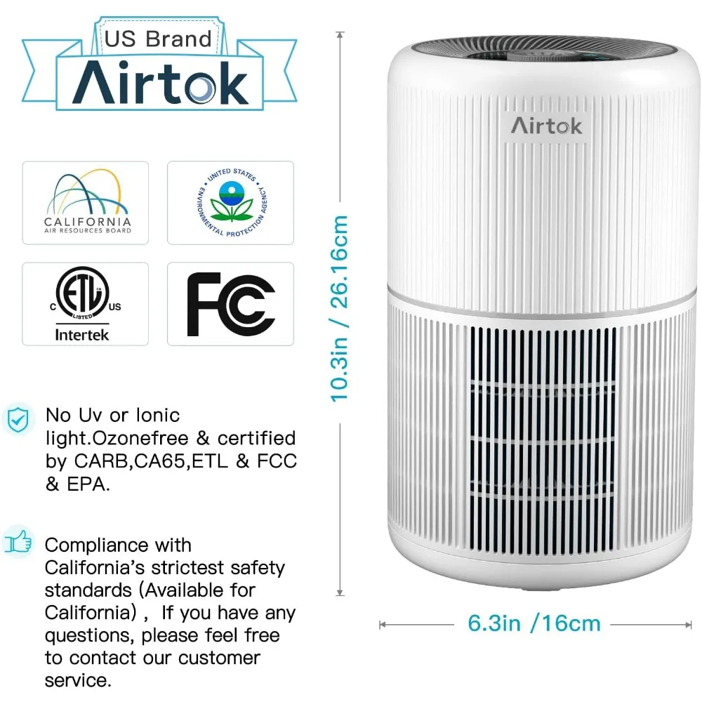 2 Pack H13 HEPA Air Purifier for Home Bedroom, Quiet 99.9% Removal of Smoke Dust Pollen Pet Dander, White