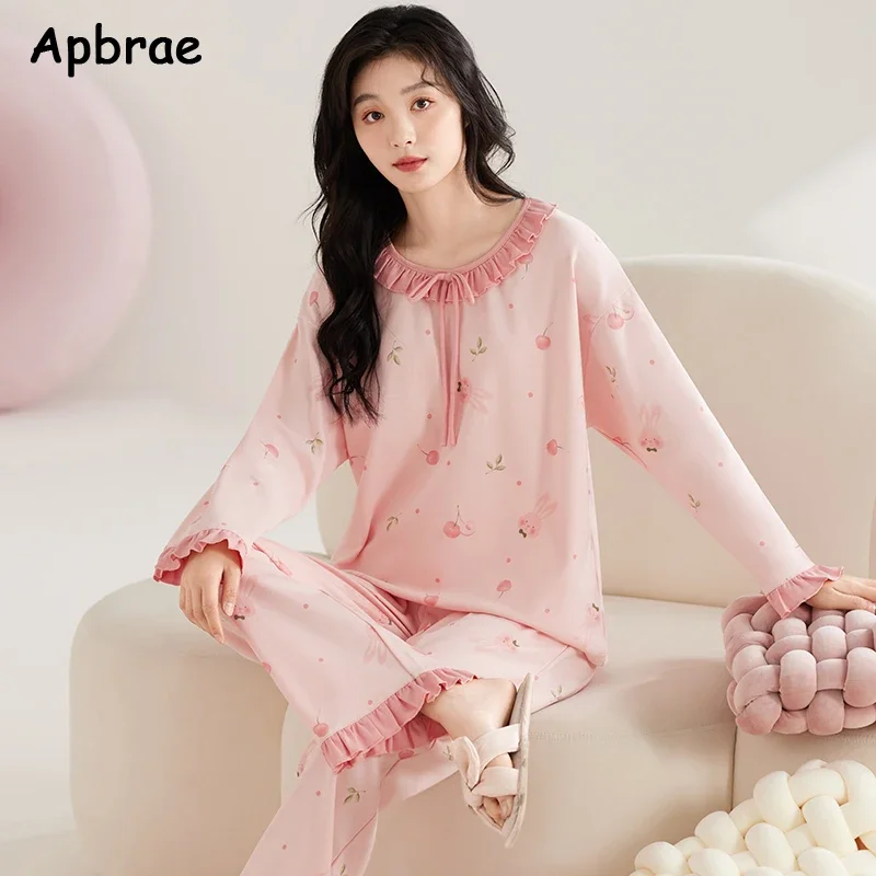 Autumn Winter Soft Cotton Pajamas for Women Long Sleeves Casual Princess Lapel Cardigan Pijamas Kawaii Woman Sleepwear