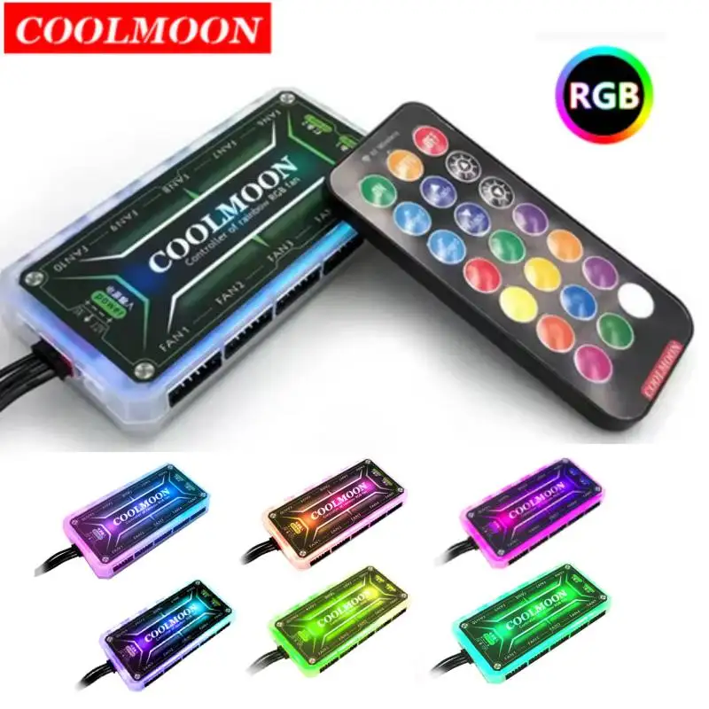 

COOLMOON RGB Remote Controller 12V 5A 6Pin RGB Cooling Fan Smart Remote Control PC Computer Case Cooling Chassis Silent Fan Hub