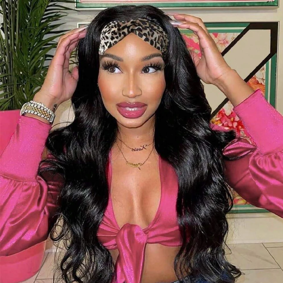 

Headband Wigs for Black Women Human Hair 26 Inch Body Wave Headband Wig Human Hair Brazilian Virgin Machine Made Glueless None Lace Front Half Wigs Human Hair Wear and Go Headband Wigs 250% Density