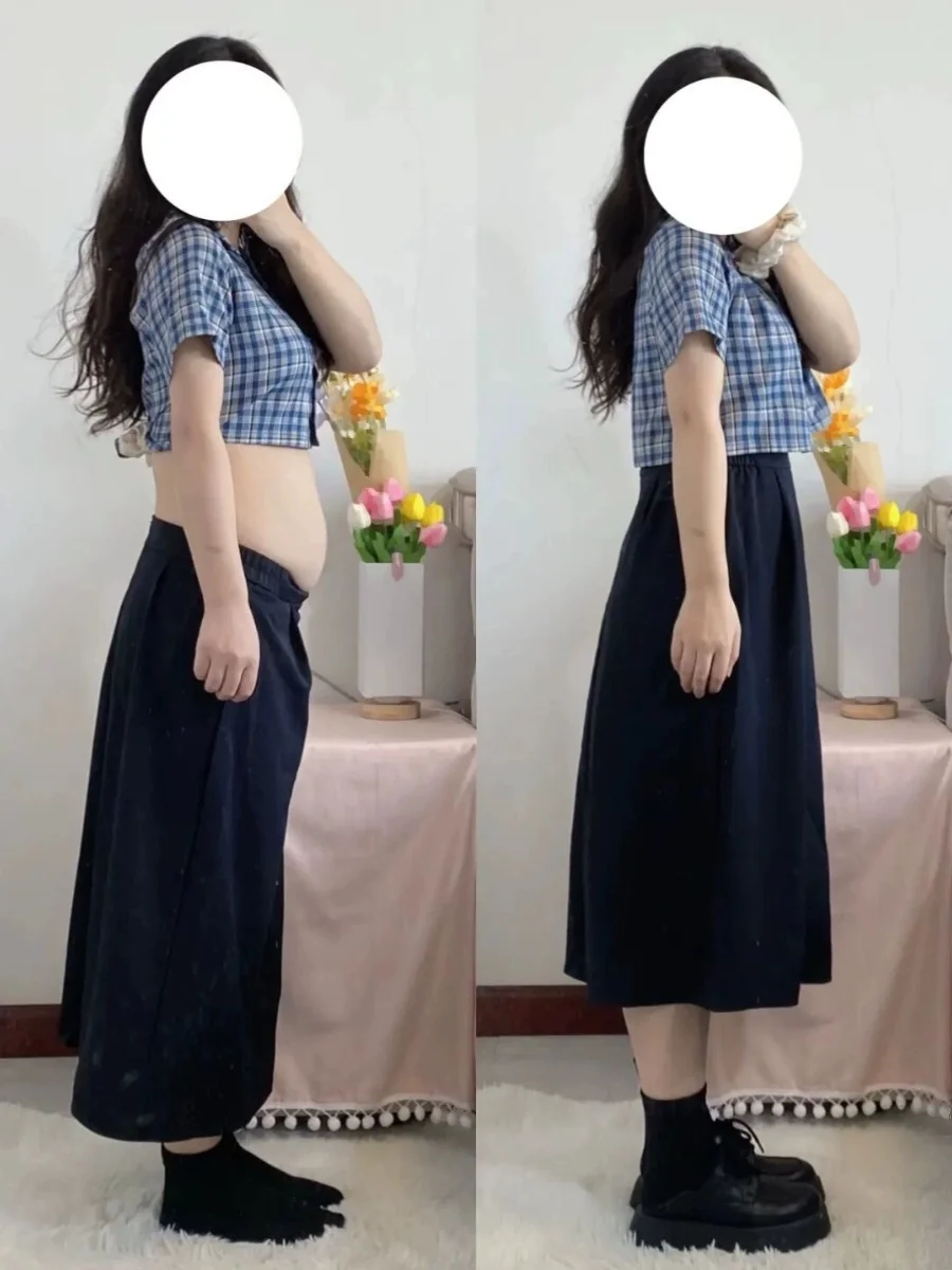 Black High Waist A-Line Skirt Women's Spring Autumn Midi Length Belly Covering Slimming College Style Commute Korean Version