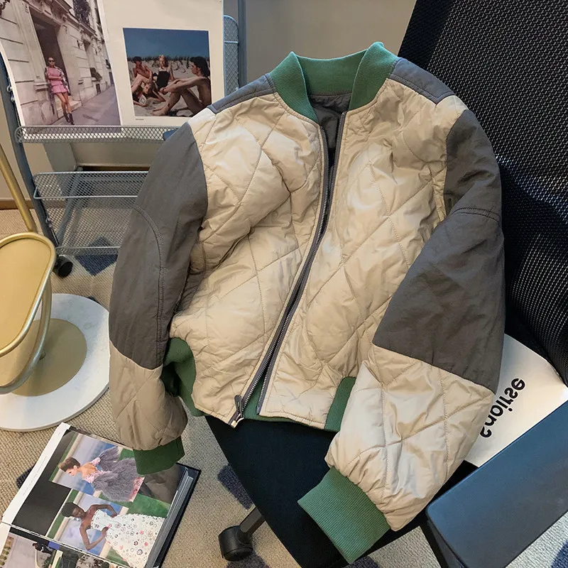 

Хлопковая куртка с корейским ромбовидным узором, винтажная уличная одежда высокого класса, цветная блузка, мужское и женское зимнее теплое пальто свободного покроя