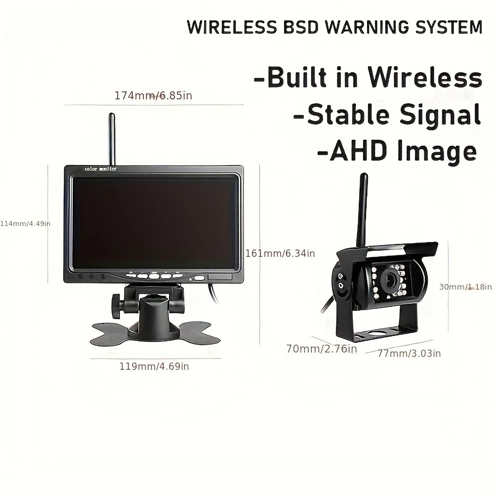 AHD 1080P Rear View Vehicle Monitoring System with BSD Alarm Warning for Backup Parking,Suitable for Cars,Rvs,Buses,Trucks, Vans