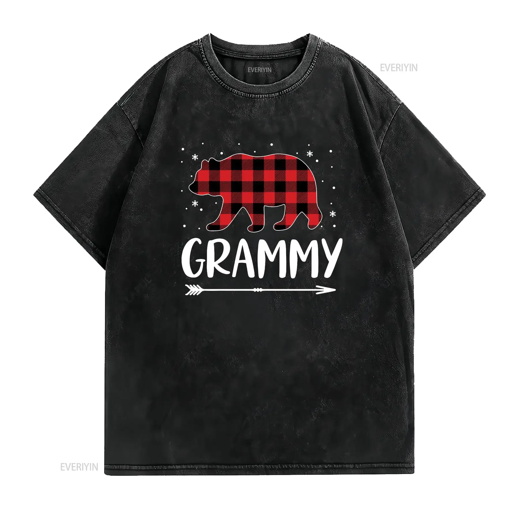 Red Plaid Grammy Bear Christmas Matching Family Pajama T shirt vintage Washed Breathable Stretched Top For Everyday Wear Unisex