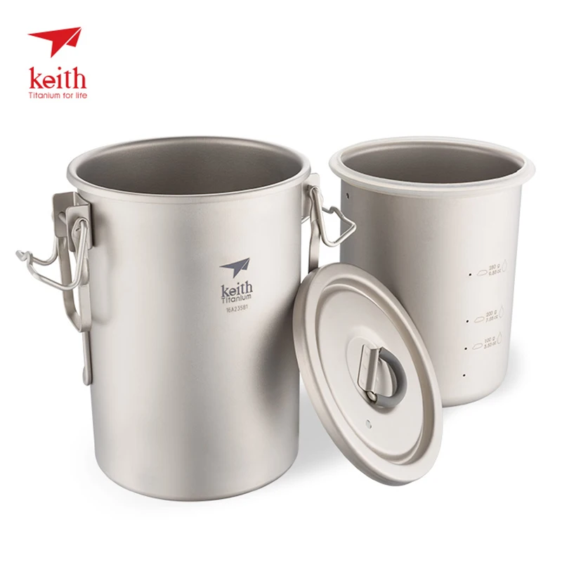 Keith 900ml Portable Sauce Pot Titanium Cutlery Camping Rice Cooker Ultralight With Cover Folded Handle Ti6300 Drop Shipping