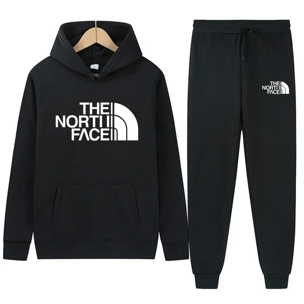

New fall and winter men's and women's one-piece athletic wear, featuring a hooded jacket and long pants - a two-piece set. Fashi