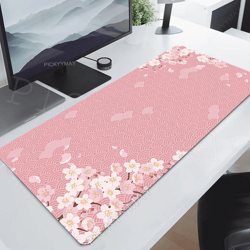 

Gaming Mousepads Deskmat Gamer Mousepad Pink Sakura Large Mouse Mat Desk Pads Keyboard Mats Office Mouse Pad Slipmat 900x400mm