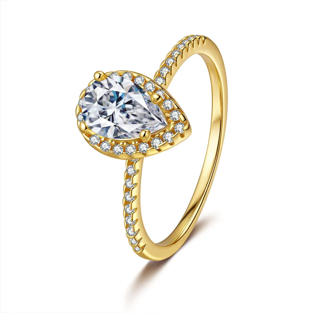 Luxury 100% Real 18k Gold Women's 1 karat Water Drop Ring Moissanite Diamond Order Ring