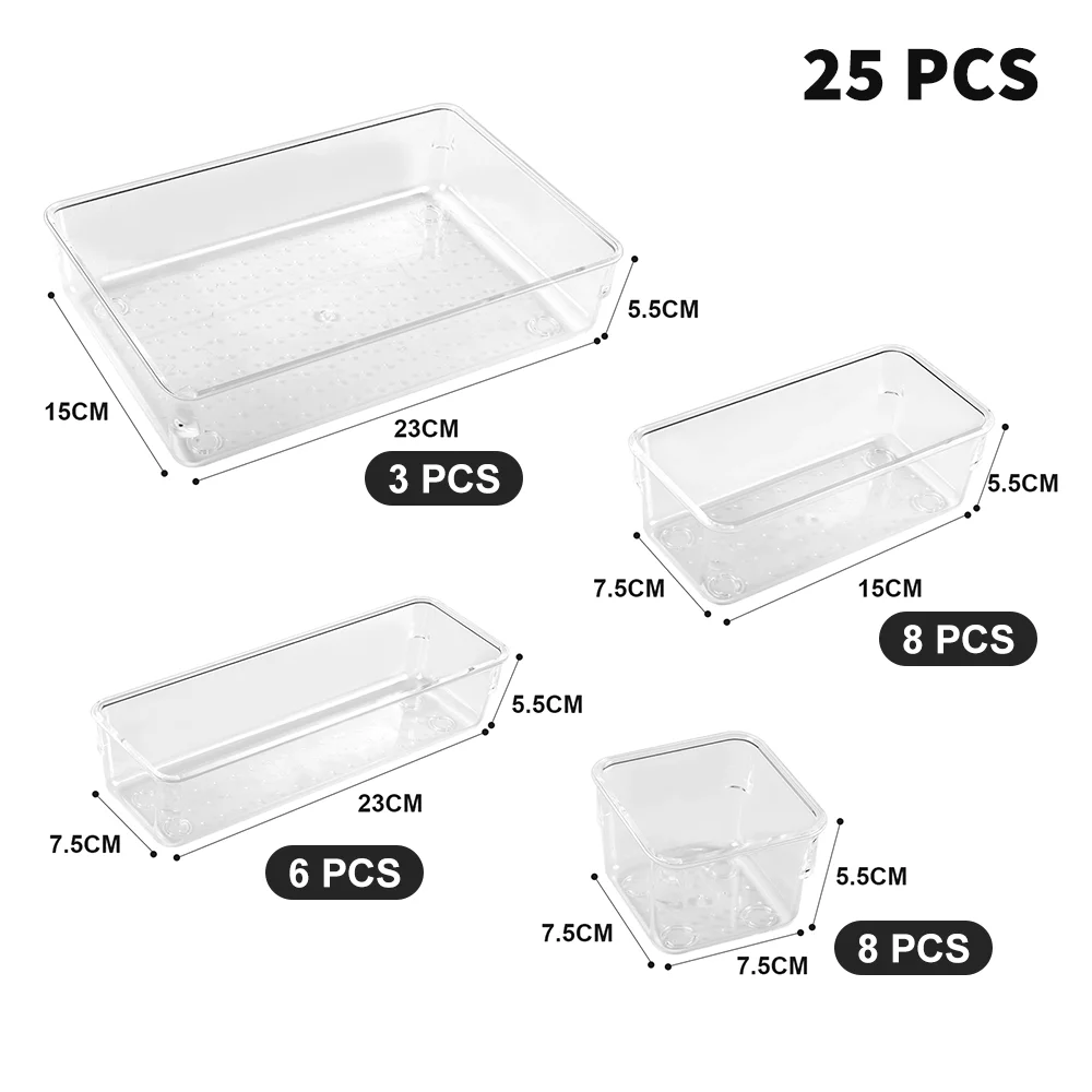 25 stücke Klar Box Lagerung Organizer Schreibtisch Kunststoff Lagerung Box Container Schublade Organizer Tisch Schmuck Box Make-Up Organizer Boxen – Detail 4