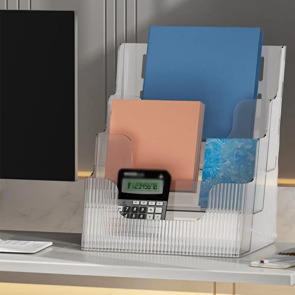 

Clear Brochure Display Holder Plastic Anti-slip Desktop Book Stand Reusable 3 Tiers Pamphlet Flyer Organizer Student Dormitory