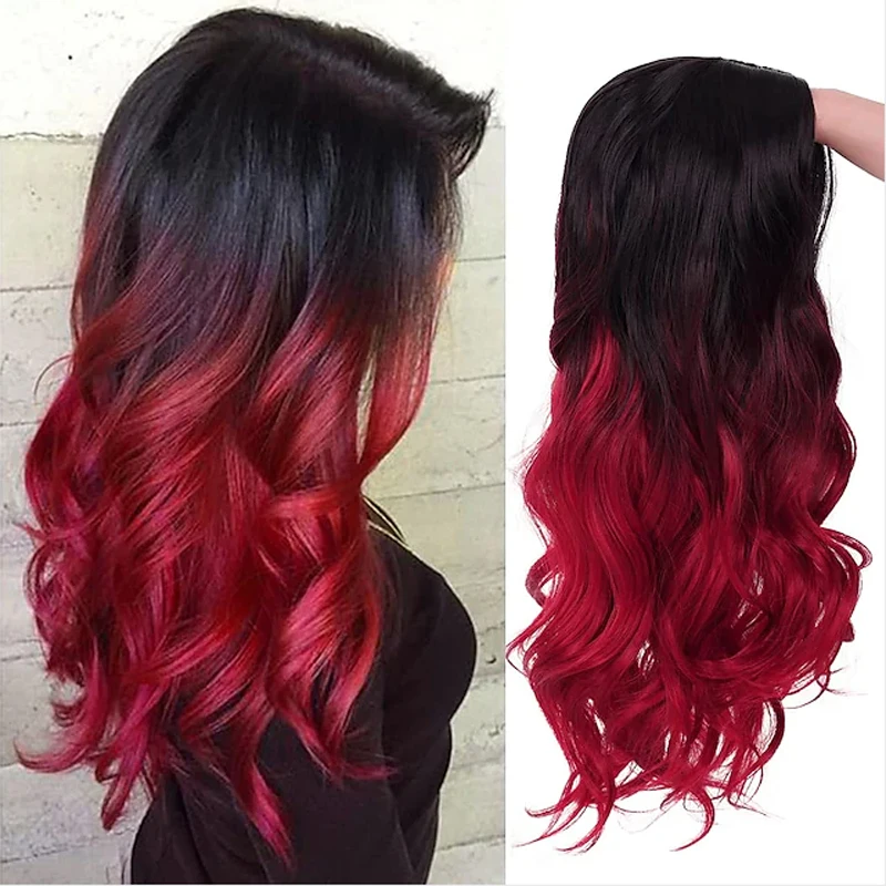HAIRJOY Synthetisches Haar Hitzebeständige Perücke Schwarz zu Lila Ombre Lange Wellige Damenperücke für Party, Kostüm, Halloween – Detail 3