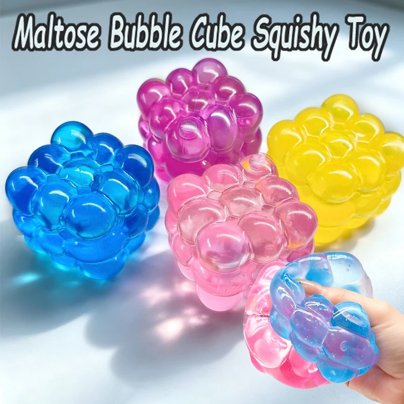 Transparent Bubble Cube Maltose Squishy Toy Multicolor Stretch Anxiety Relief Satisfy ASMR Squish Experience for Sensory Lovers