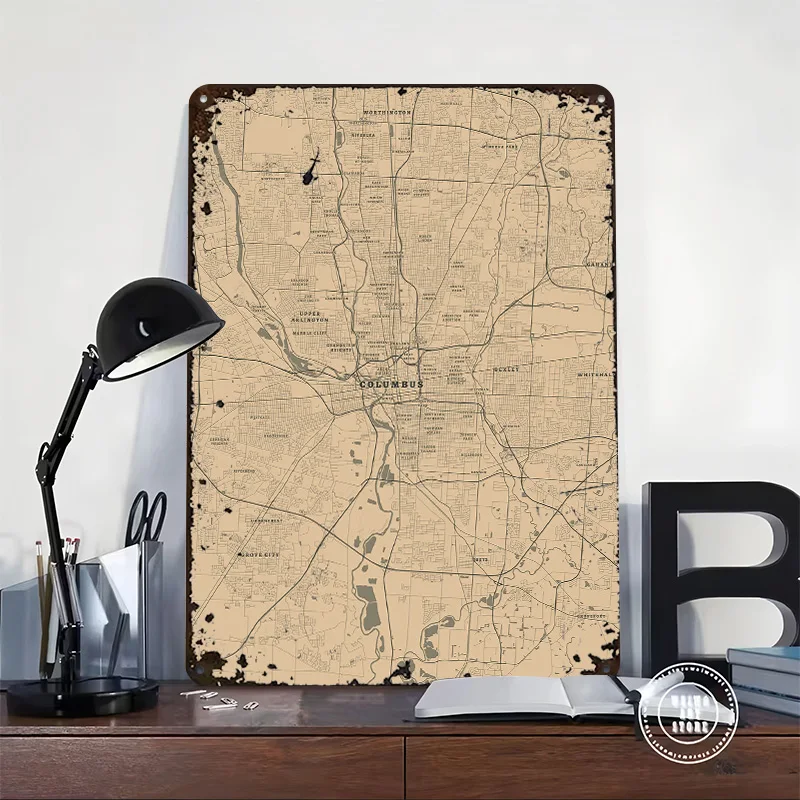 Columbus Living Room Decorations Wall Art of Murals Modern Home Decoration Ornaments Vintage Metal Plate Office Decor House Cozy