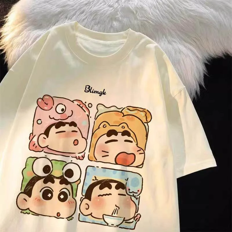 Pure Cotton Japanese Style Crayon Shin-chan Short-sleeved T-shirt, Casual Couple Top for Men and Women