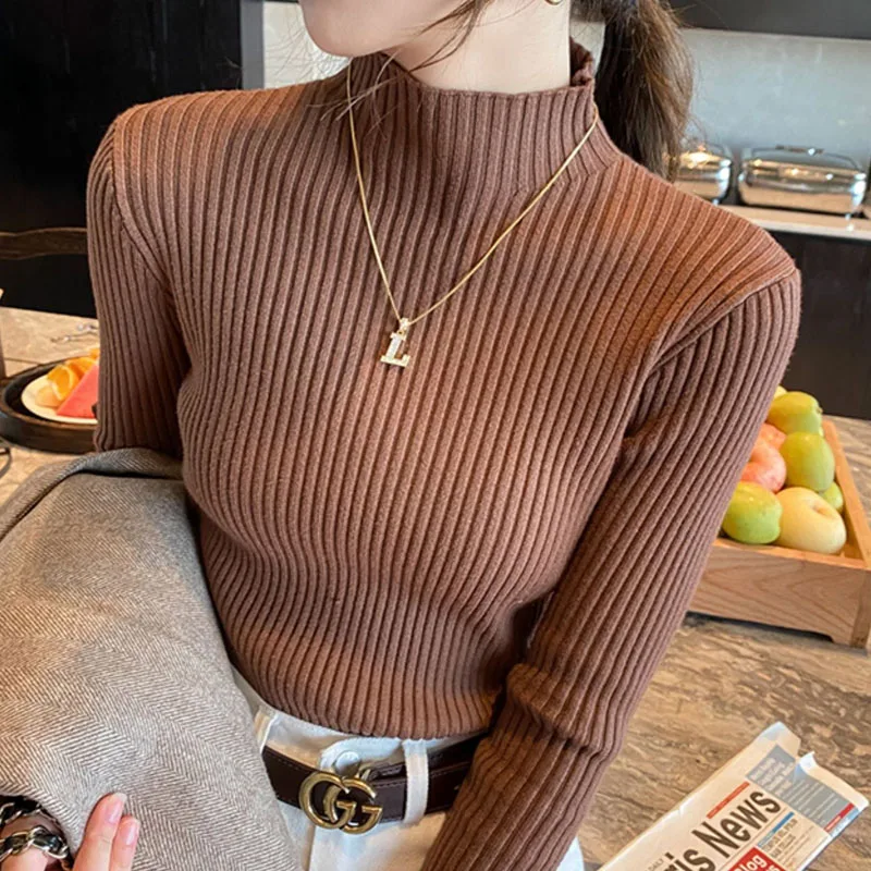 

Свитер с полуводолазкой, нижняя рубашка, женские модели, осенне-зимний новый женский пуловер с длинными рукавами, теплый и утолщенный