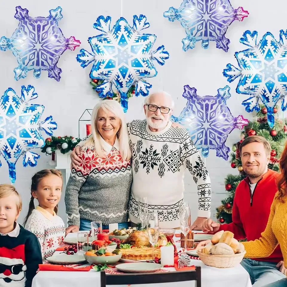 6 قطع من بالونات رقائق الألومنيوم المتدرجة على شكل ندفة الثلج، موضوع الشتاء لتزيين حفلات عيد الميلاد والثلج وعالم الثلج والعام الجديد #2