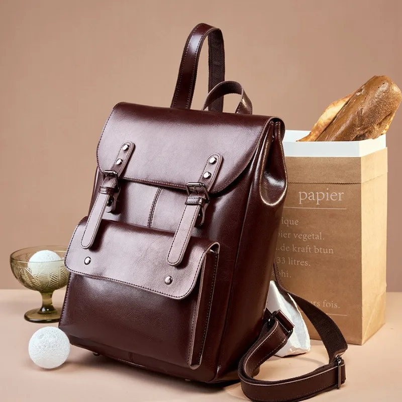 Genuine Leather Backpack Women Computer Backpack 14 Inch Large Capacity Kids Backpacks for Boy Retro School Bags Designer Bags