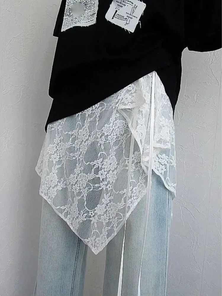 Women's Clothing Floral Lace Bandage Jupe Faldas Mujer De Moda Summer Skirt Fashion Korean Saia Irregular Chic Y2k Skirts