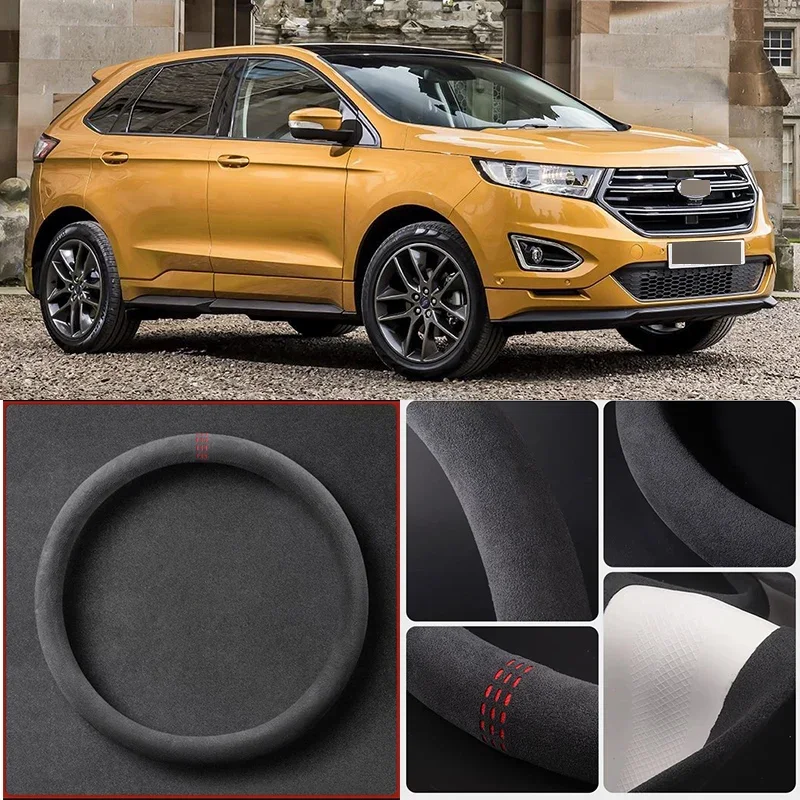 

Alcantara Anti-Slip Black Suede Leather Car Universal Steering Wheel Cover For Ford Edge Car Accessories