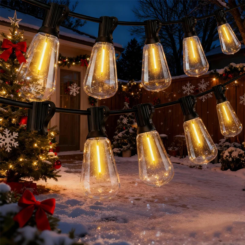 Outdoor String LED Patio Lights Outside Waterproof Light Dimmable ST38 Shatterproof Bulb for Backyard Yard Xmas Party Decor