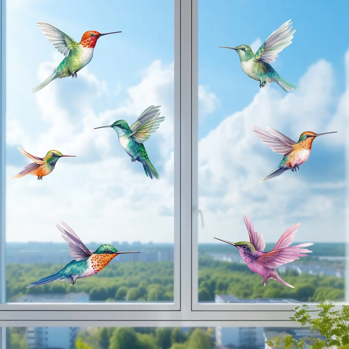 1pc Watercolour Colorful Bird Windows Stickers Children Room Decoration Bedroom Design Living Room Kids Room Decor for The House