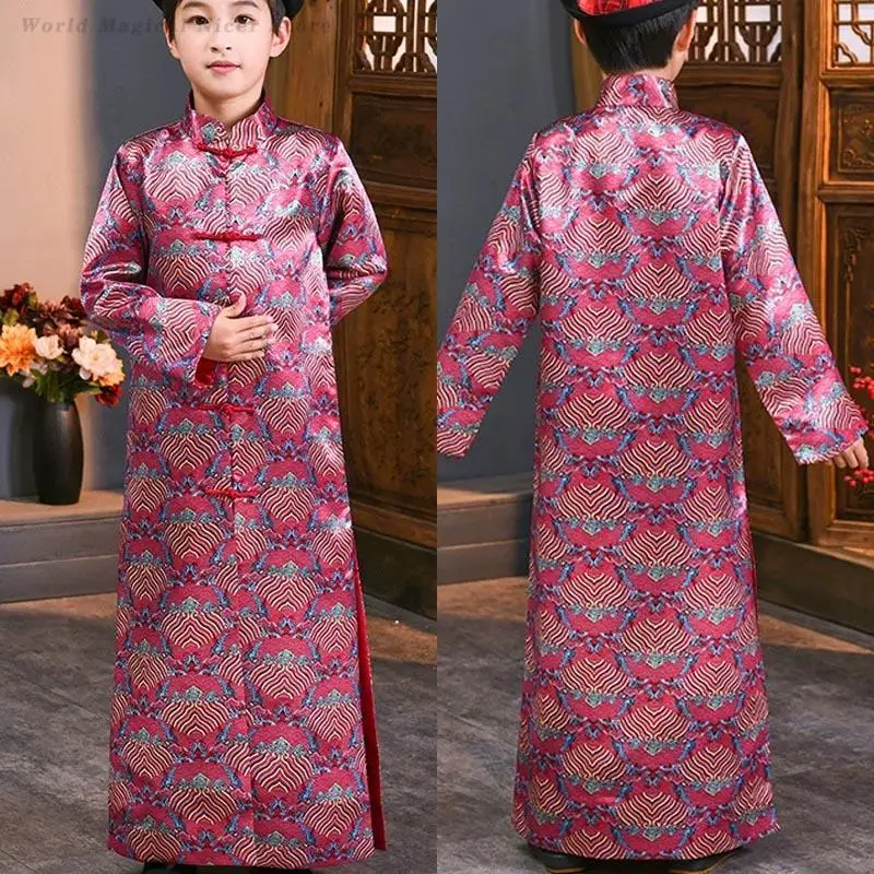 

Детское китайское платье в стиле ретро, китайская Республика, студенческий длинный халат, туника для мальчиков, костюм для выступлений, одежда Wing-Chun Kung Fu
