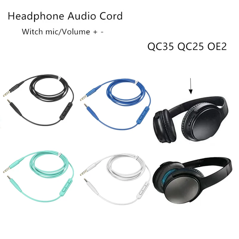 Earphone Audio Cable Compatible for Quietcomfort QC25 35 SoundLink On-Ear 2 OE2 Oe2i Headphones With In Line Mic Volume Control