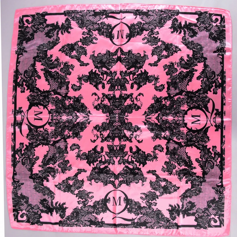 Brand Black Pink Women Silk Scarf Shawl Printed Fashion Lace Floral Print Square Satin Scarves Hijabs Elegant Neck Head Scarf