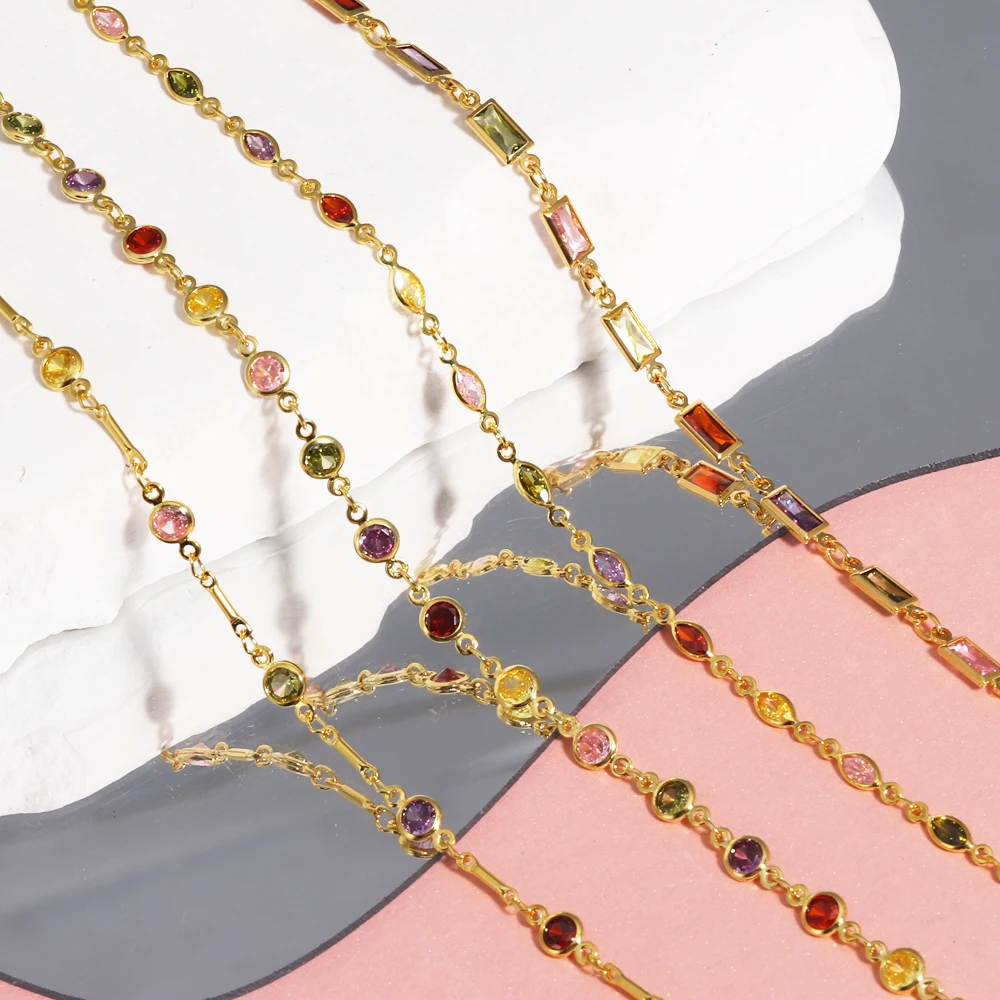 Iced Out Bling CZ Tennis Chain Rainbow Zirconia Colorful Necklace Top Quality Gold Color Hip Hop Fashion Women Choker Jewelry