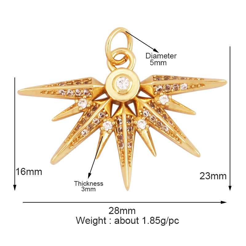 New Trendy Shining Space Sun Moon Star Charm Pendant,18K Gold Inlaid Cubic Zirconia Jewelry Necklace Bracelet Making Supply L44