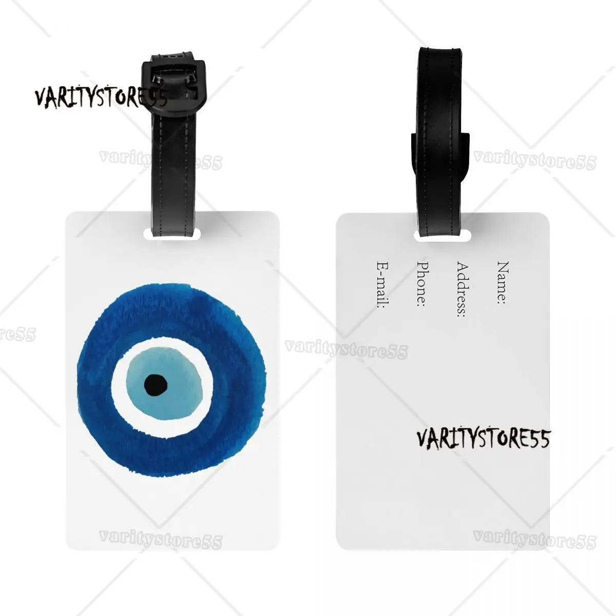 Custom Watercolor Evil Eye Nazar Painting Luggage Tag Hamsa Lucky Charm Travel Bag Suitcase Privacy Cover ID Label