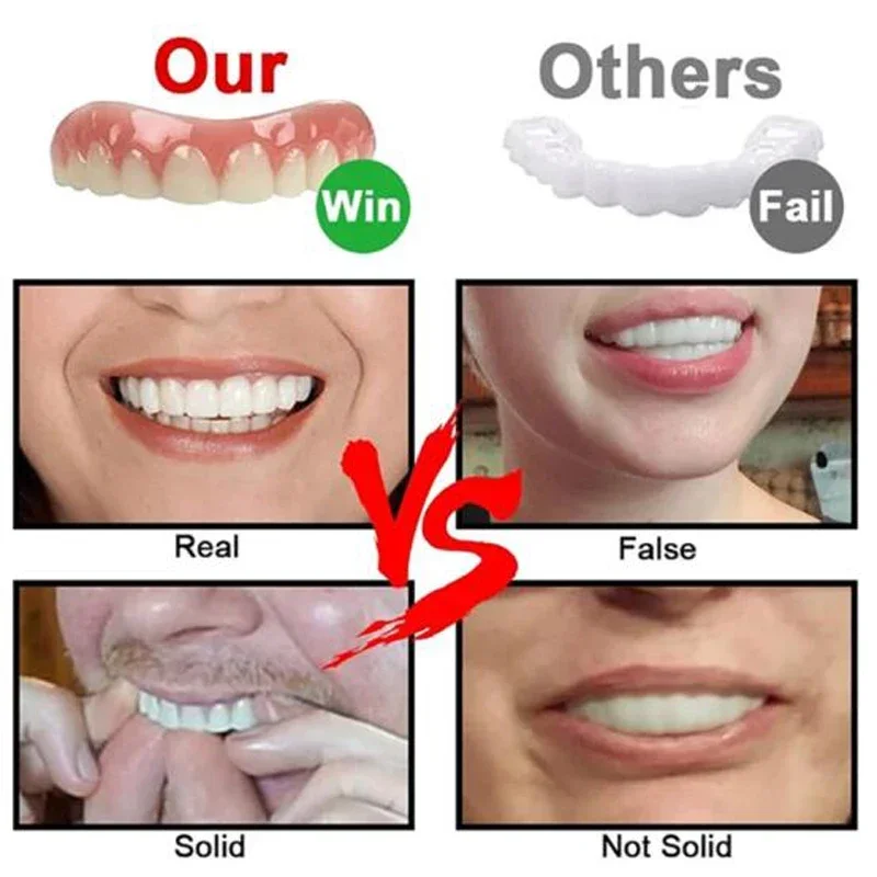 Folheado dental do silicone para homens e mulheres, dentes falsos, ferramentas cosméticas, dentaduras, higiene oral, folheados, cosméticos