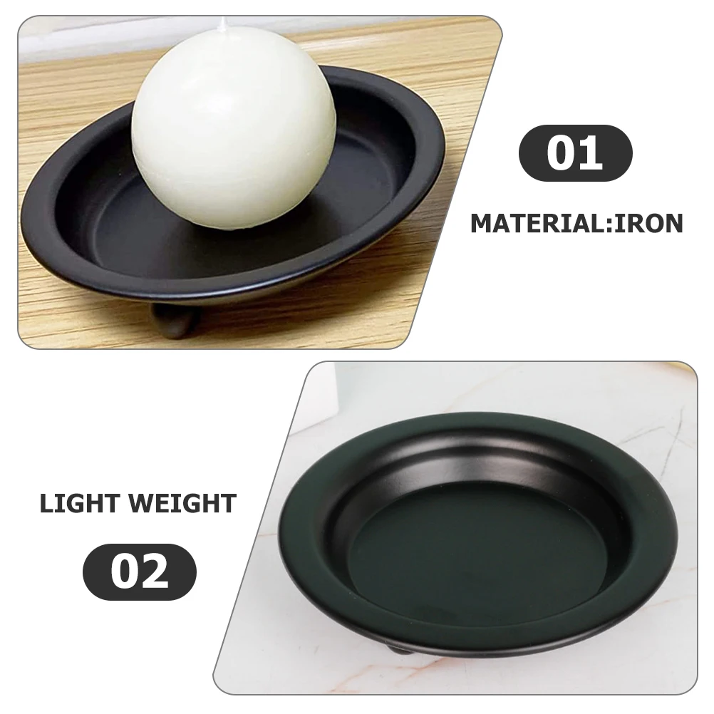 

2pcs Black Set Stable Base for Pillar Holder Wedding Decor Pillar Candles Tray Small Round Tray Stand