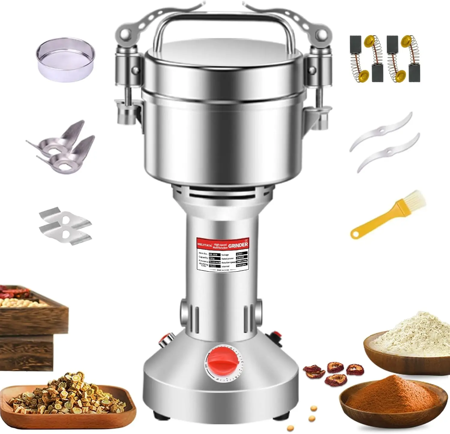 

2000W Electric Grain Grinder 550g High-Speed Stainless Steel Mill for Coffee Corn Spices