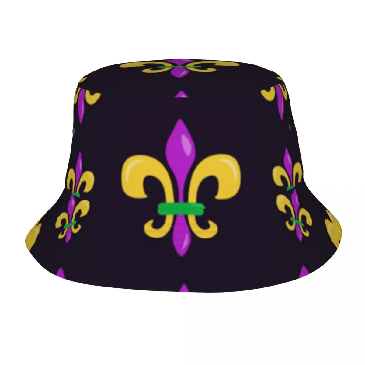 

Fleur De Lis Mardi Gras Background Unisex Casual Sun Hat Bucket Bob Hip Hop Cap Fisherman Panama