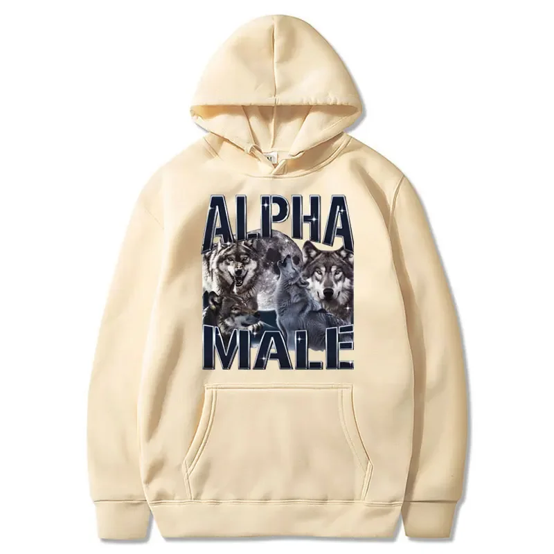 Alpha Male Howling Wolf Hoodie Unisex Two Side Print Pullover Men Women Retro Graphic Autumn Streetwear Sweatshirt