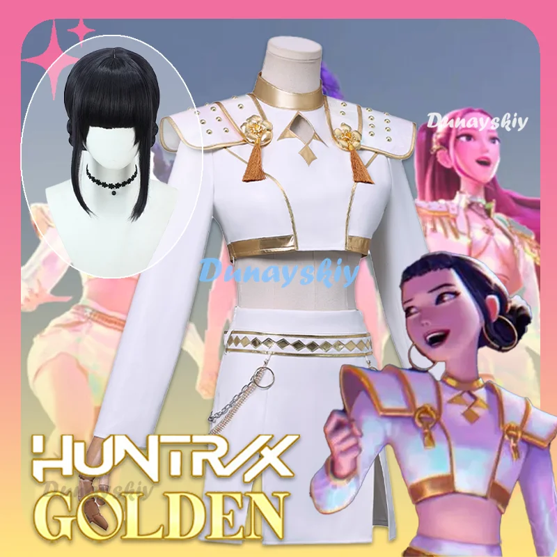 Kpop Dämon Hunter Cosplay Kostüm Perücke Huntrix Zoey Weißer Anzug Koreanische Welle Superstar Idol Performance Sets Halloween Golden