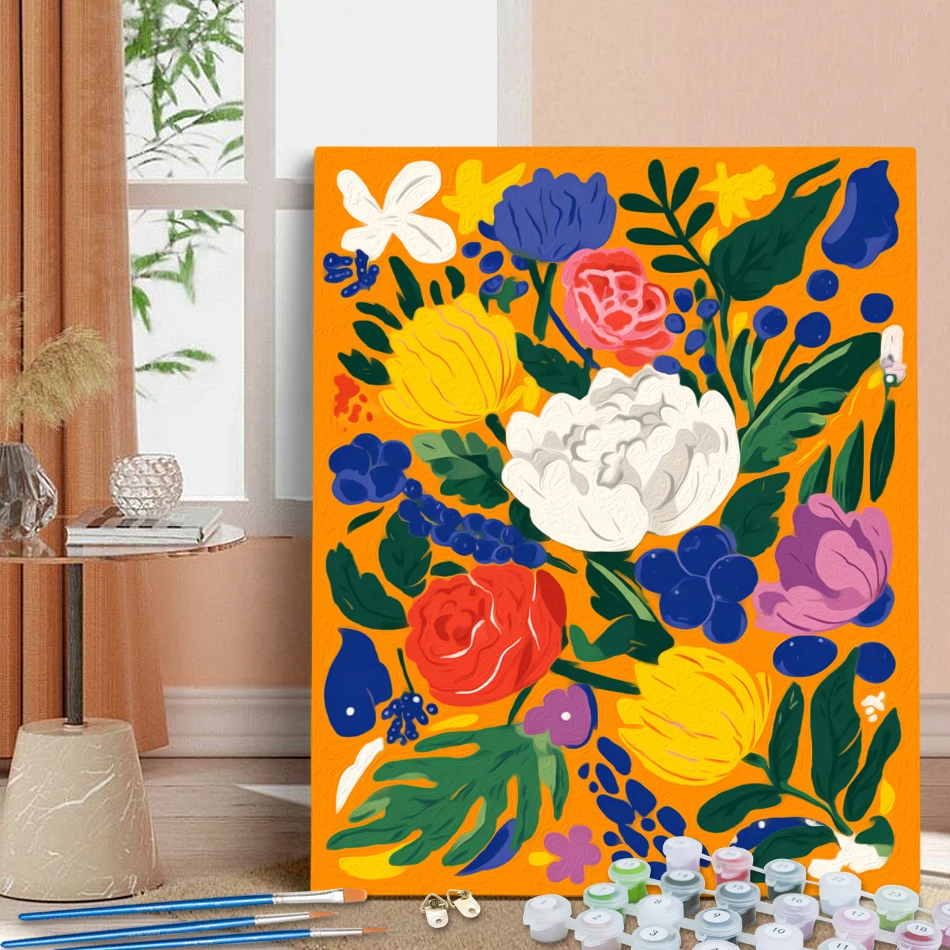 

RUOPOTY Painting By Numbers Simple flower pattern illustration For Beginner Paint Kit Handmade Acrylic Paints Home Decoration