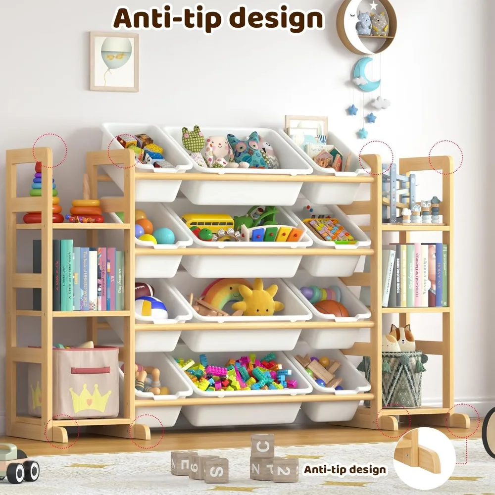 منظم تخزين ألعاب وكتب الأطفال مع 12 صندوق تخزين و6 رفوف