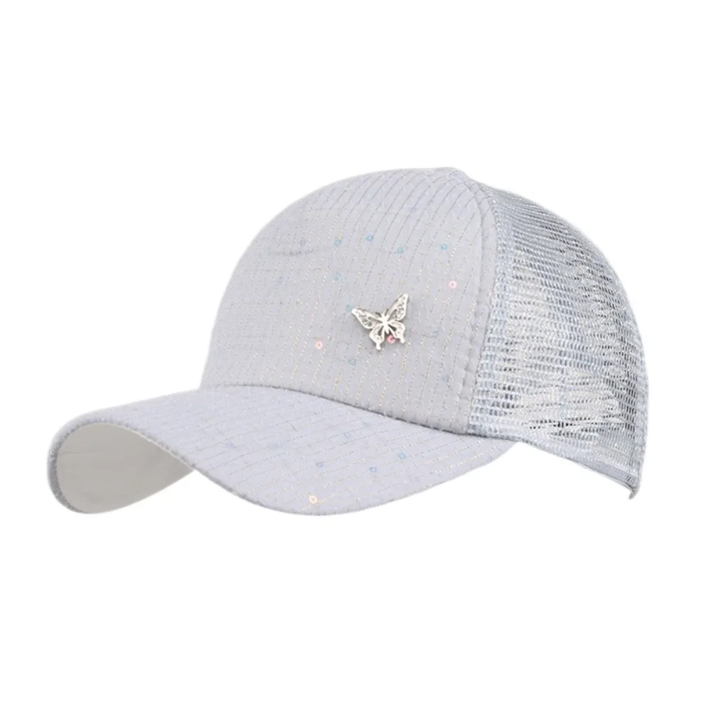 

Casual Sequin Mesh Baseball Hat Butterfly Adjustable Sport Peaked Hat Comfortable Anti-UV Summer Sun Hat Running
