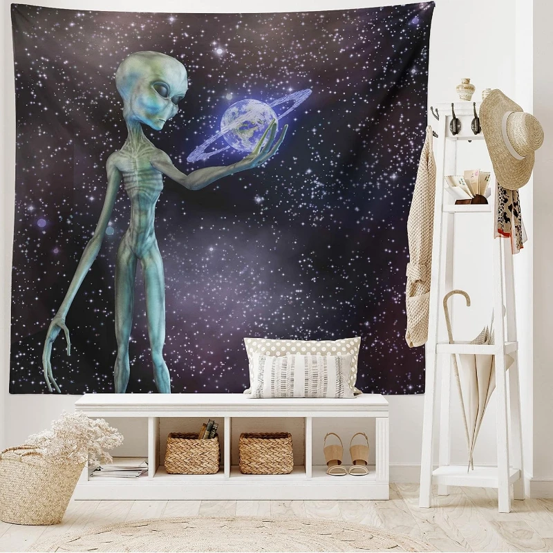 

Гобелен для космического пространства, планета «Alien Body in Milky Way, кластеры звезд, внеземное изображение существа, широкая настенная подвеска для спальни