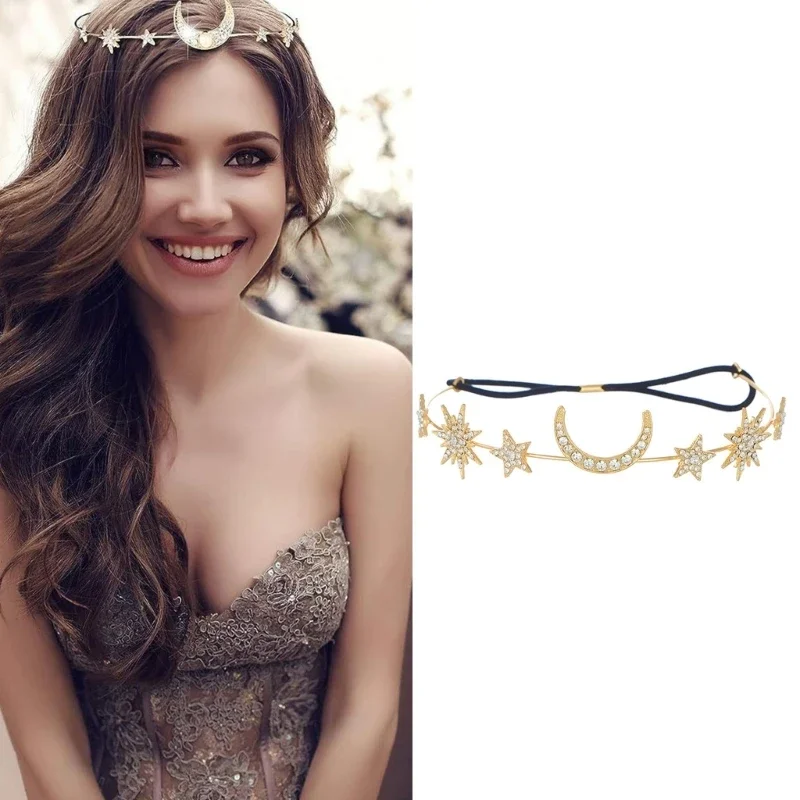 

Bridal Party Headdress Elastic Rhinestones Headband Bride Wedding Headpiece Crystal Charm Hairband Elegant Hair Jewelry
