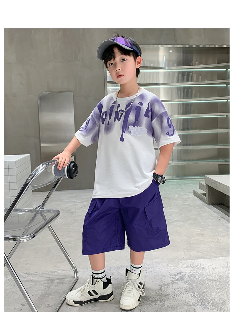 Heißer Verkauf Jungen Sommer Mode Baumwolle 2-teilige Kurzarm-T-Shirts + Shorts Anzüge 5-14 Jahre Kinder Freizeitkleidung Kinderbekleidungssets – Detail 14