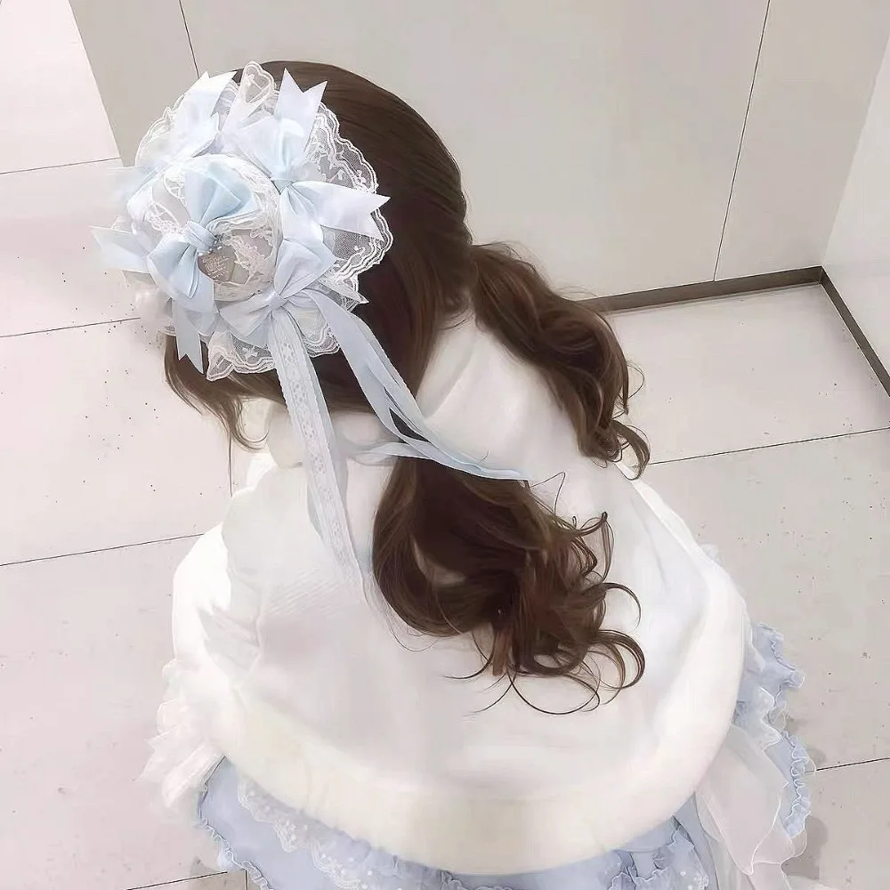 

Lolita Gorgeous Mini Top Hat Exquisite Lace Bow Craft Versatile Atmosphere Accessory Must-Have for Sweet Girls