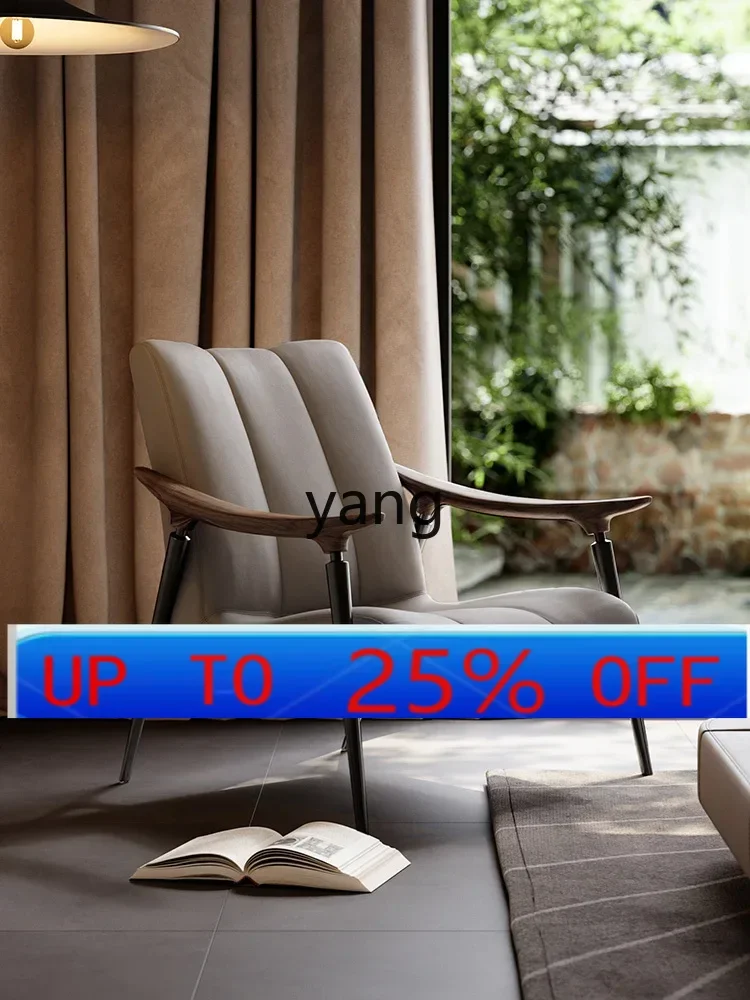 

LMMLiving Room Single Sofa Large Flat Balcony Full Leather Wooden Lounge Chair