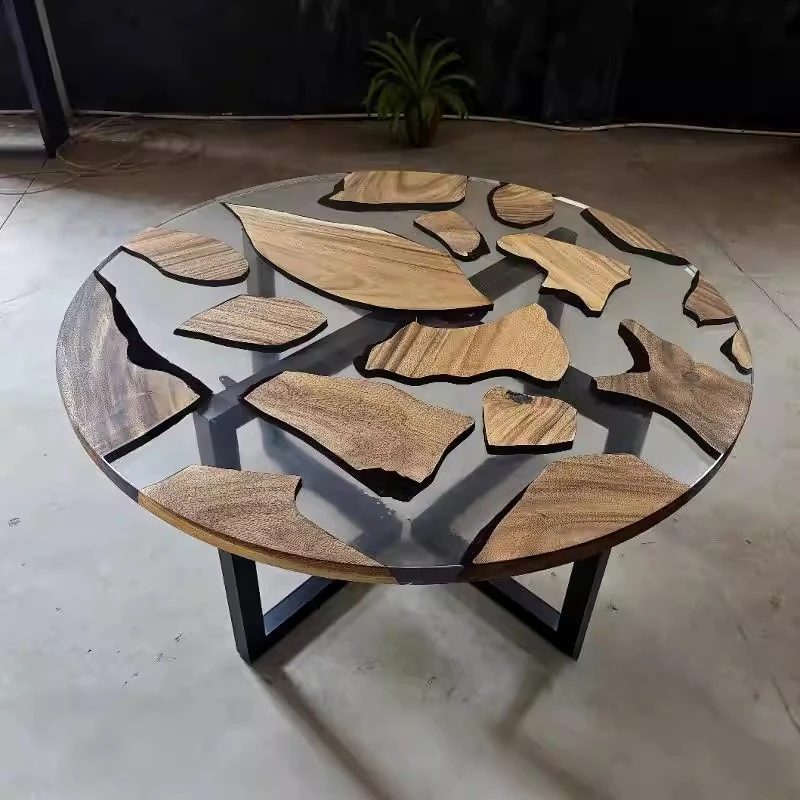 Solid wood irregular log tea table dining table resin river table