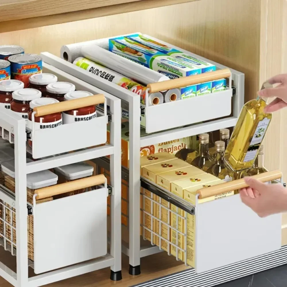 Sink Storage Rack With Pull-out Basket Bathroom Cabinet Strong Load-bearing Capacity Can Be Pulled Shelf Toilet Storage Racks