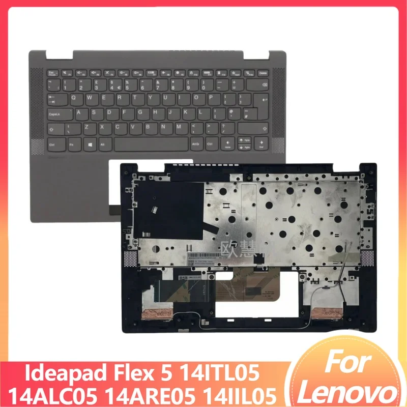 M New for Lenovo Ideapad Flex 5 14ITL05 14ALC05 14ARE05 14IIL05 Palmrest Upper Cover UK English Keyboard Gray 5CB1C33380