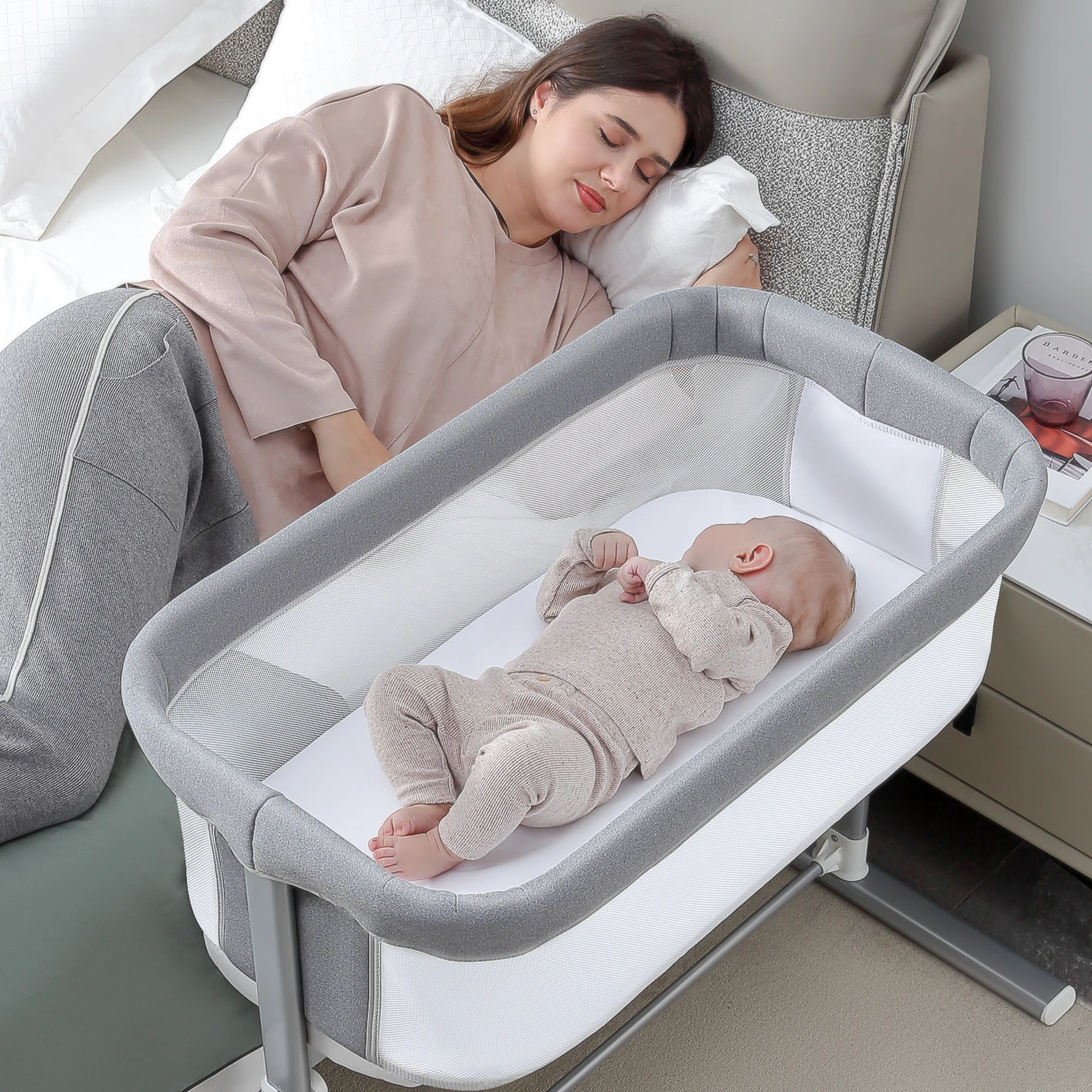 Comfy Mattress Baby Bassinet, Bedside Sleeper for Baby Folding Portable Crib for Newborn, Bedside Bassinet